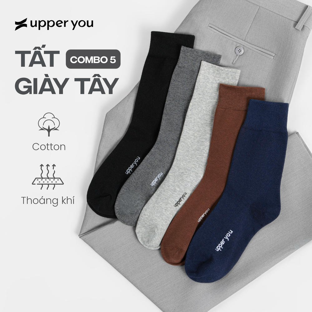 Hộp 5 Tất Vớ Giày Tây Trơn Cổ Cao – combo 5 mix màu